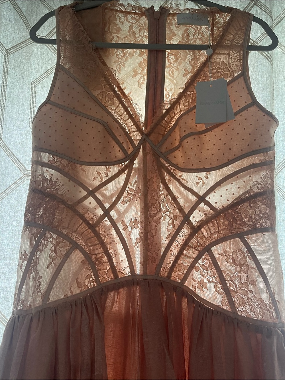 NWT Zimmermann Dress Dancer Paneled Pink Lace Floral Silk Linen Midi Dress US 10 - Picture 4 of 12